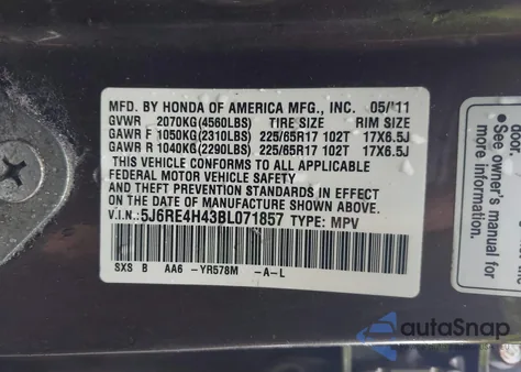 2011 Honda Cr-V Se from USA, damaged, VIN 5J6RE4H43BL071857